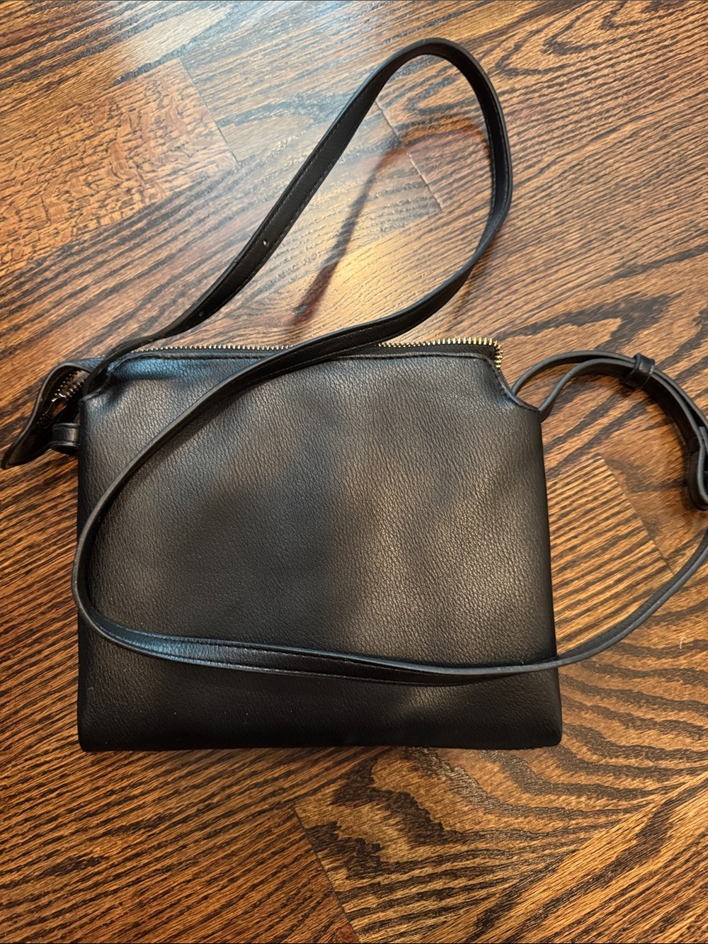 a new day Black Pebbled Leather Crossbody Bag